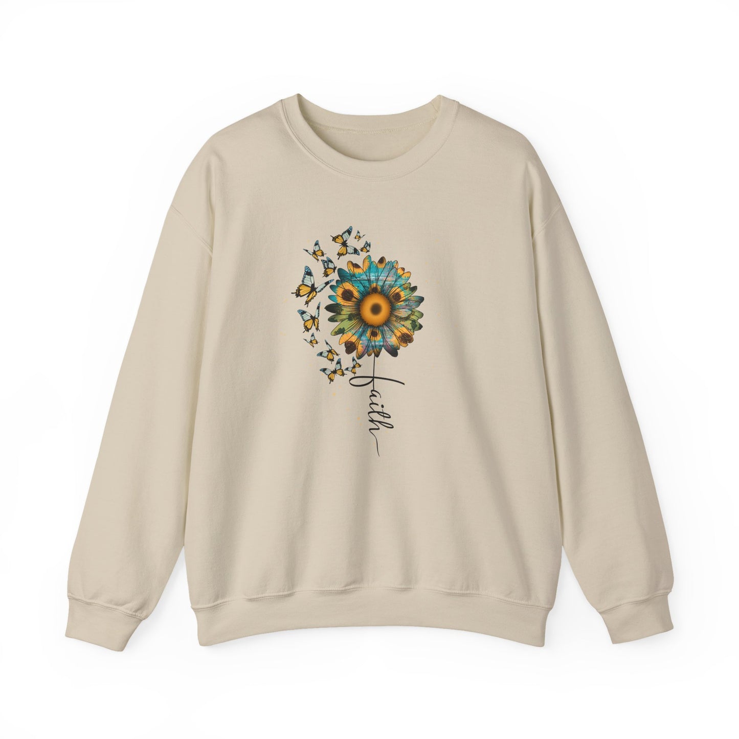 Sunflower & Butterflies Crewneck Sweatshirt – Faith Script Floral Design