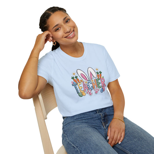 Teacher Easter Bunny T-Shirt — Cute Spring Teacher Shirt with Bunny Ears & Carrots