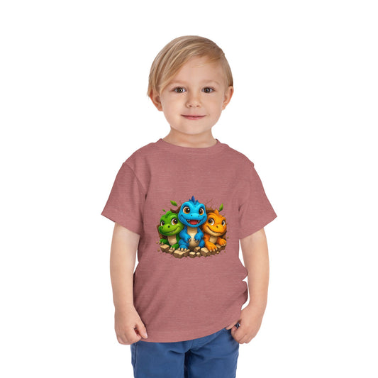 Cute Trio Dino Toddler Tee — Colorful Baby Dinosaur Shirt