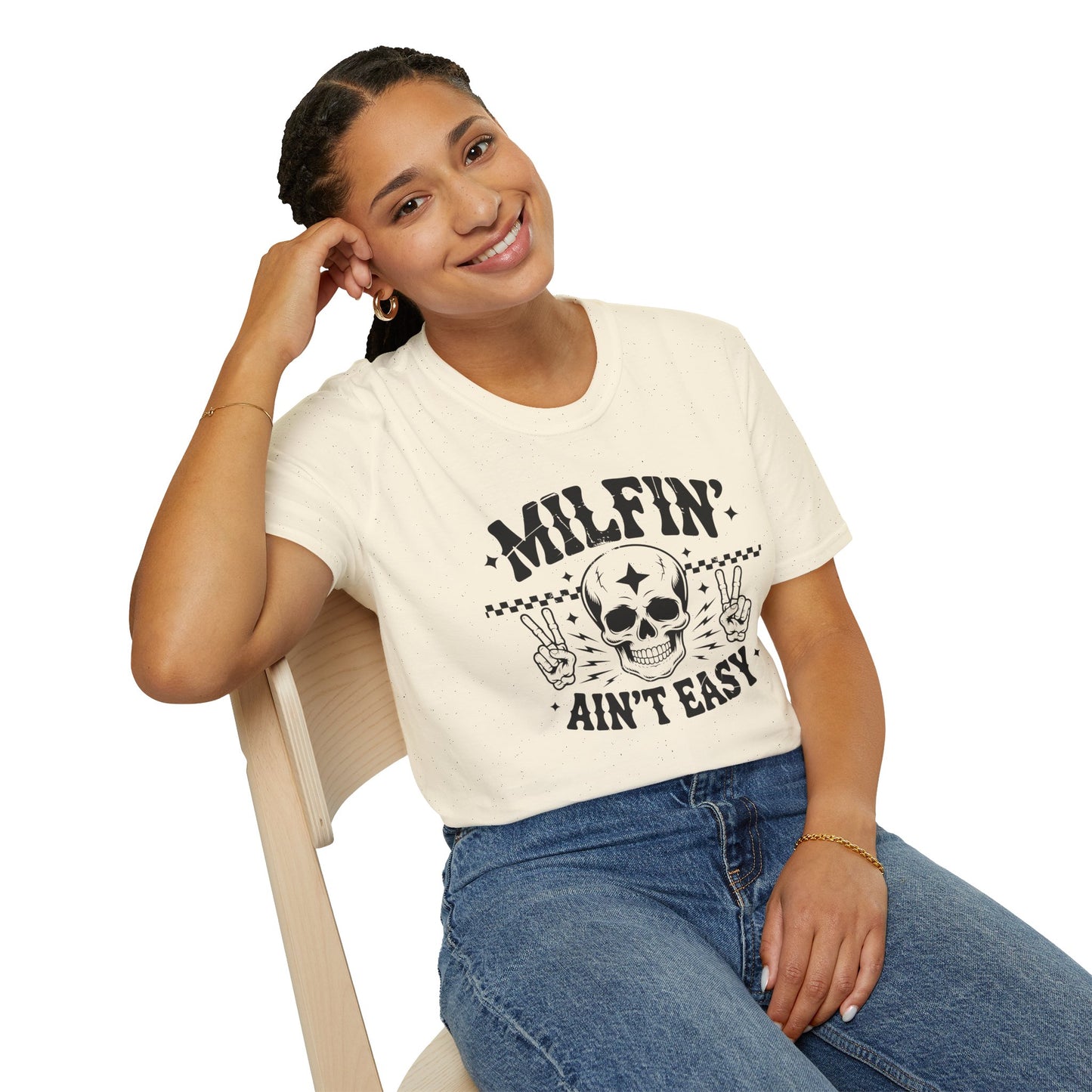 Milfin' Ain't Easy T-Shirt — Edgy Skull Graphic Tee for Moms