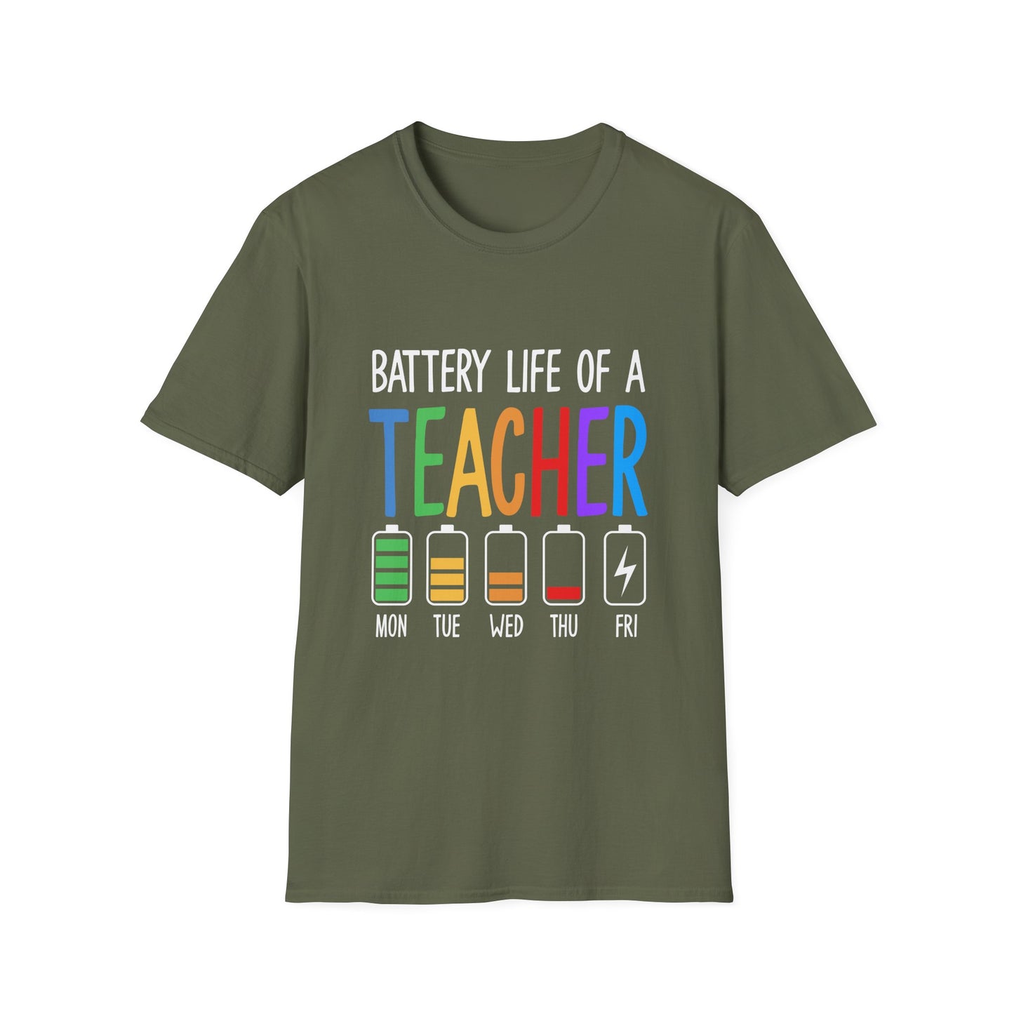 Battery Life of a Teacher T-Shirt — Funny Teacher Gift, Weekday Battery Graphic Tee
