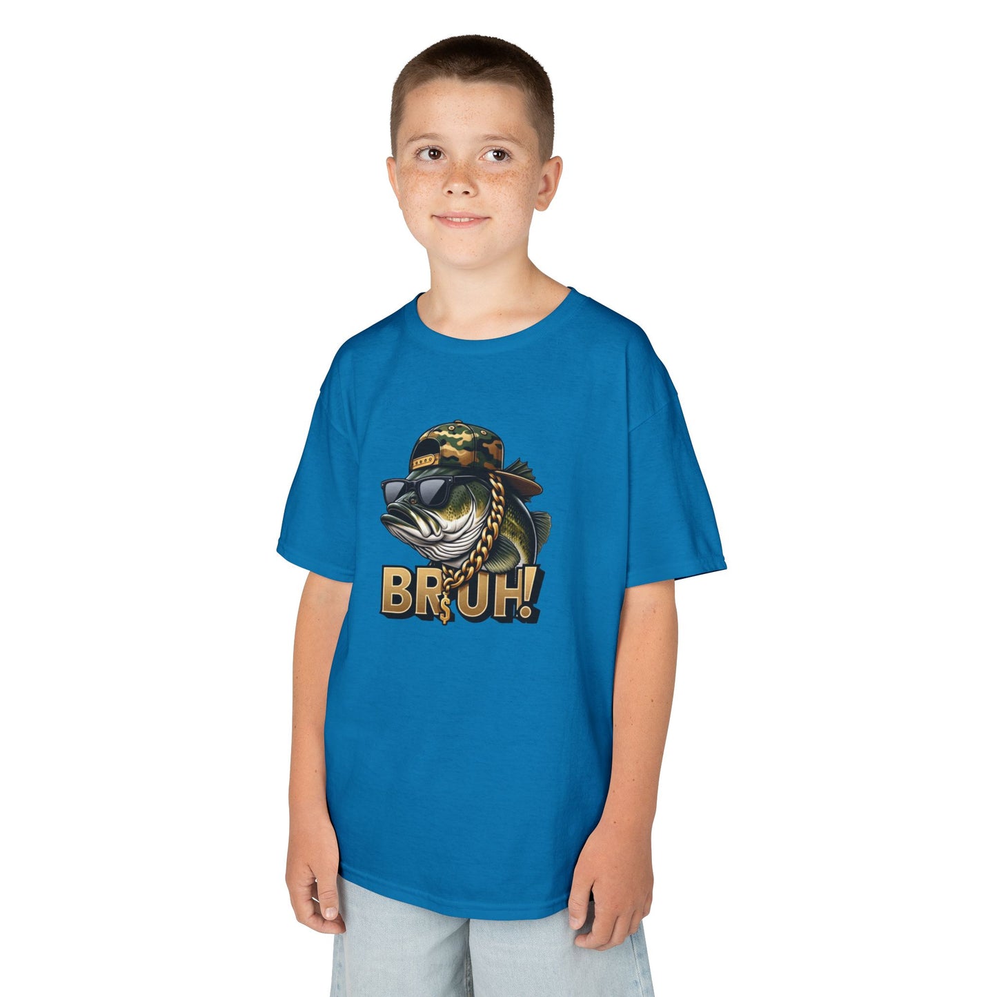 Kids Tee — Camouflage Sunglasses Fish "BRUH!" Graphic