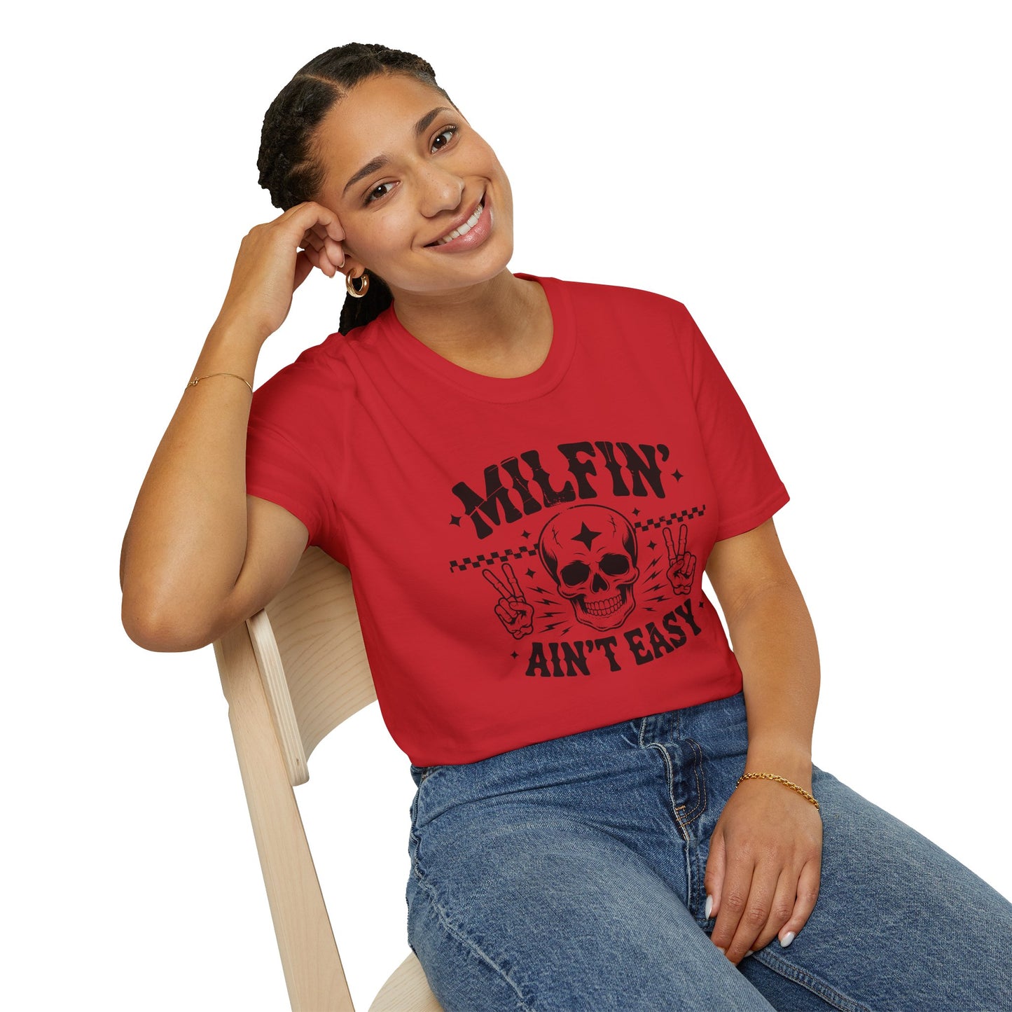 Milfin' Ain't Easy T-Shirt — Edgy Skull Graphic Tee for Moms
