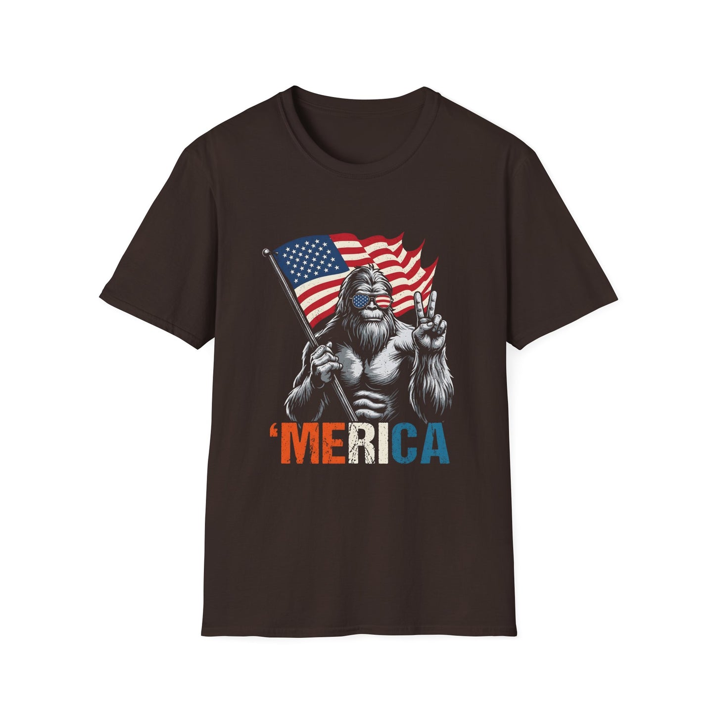 Patriotic Bigfoot T-Shirt — 'MERICA Flag Peace Sign Tee for 4th of July
