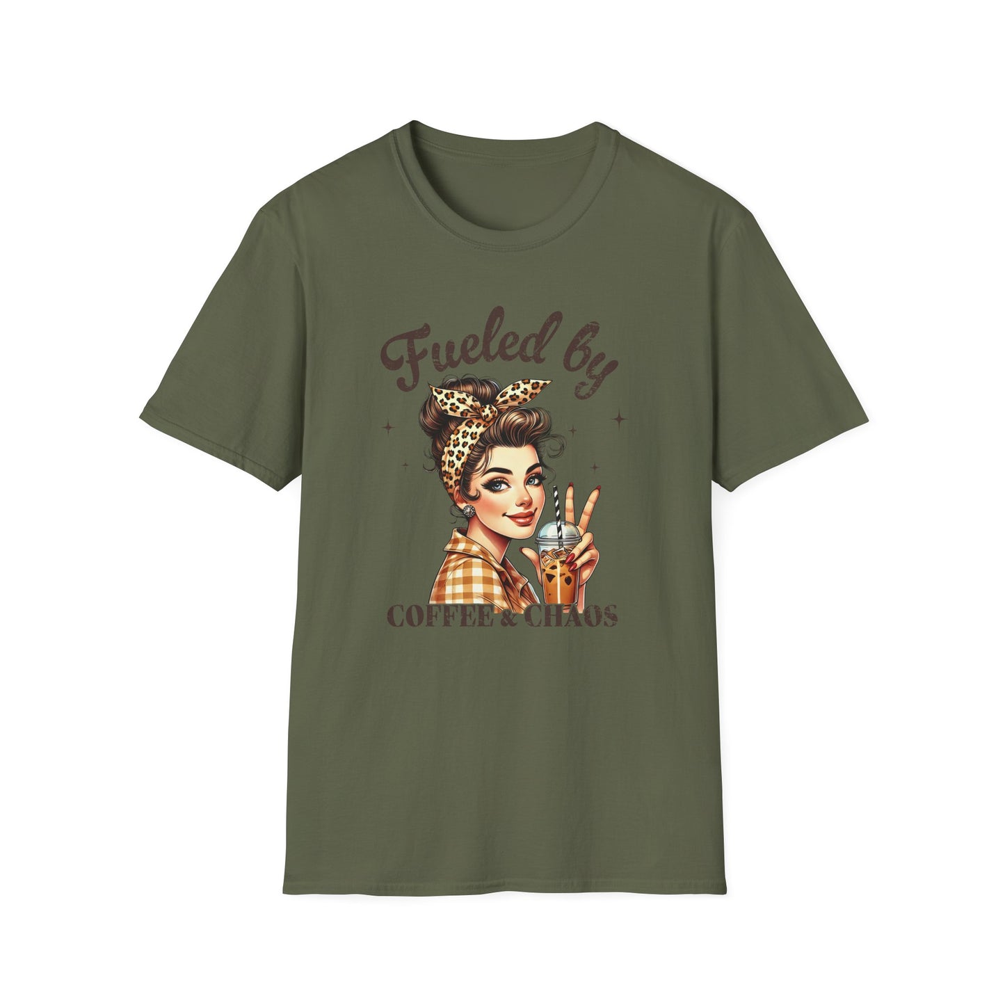 T‑Shirt — Fueled by Coffee & Chaos Retro Pinup Tee