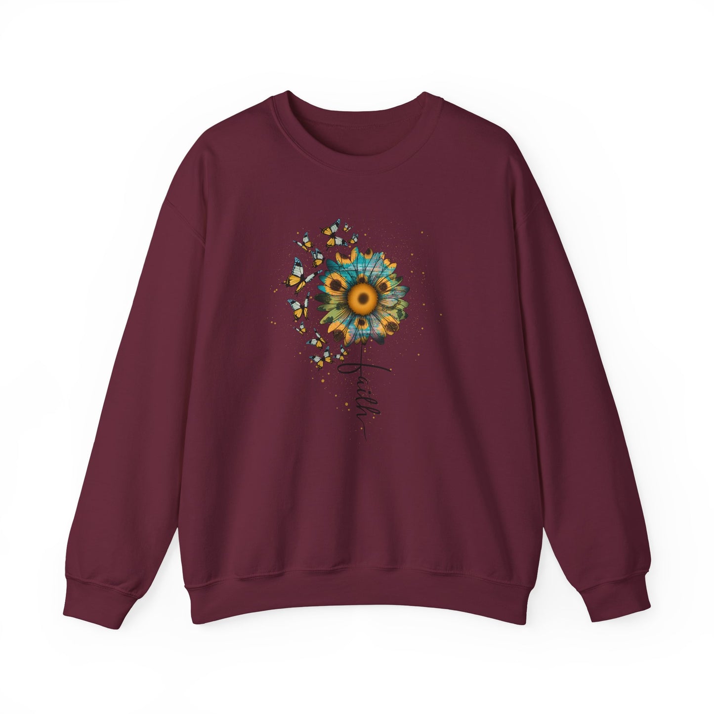 Sunflower & Butterflies Crewneck Sweatshirt – Faith Script Floral Design