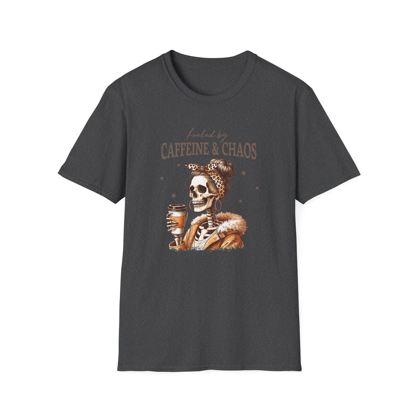 Caffeine & Chaos Skeleton T-Shirt — Funny Coffee Lover Tee