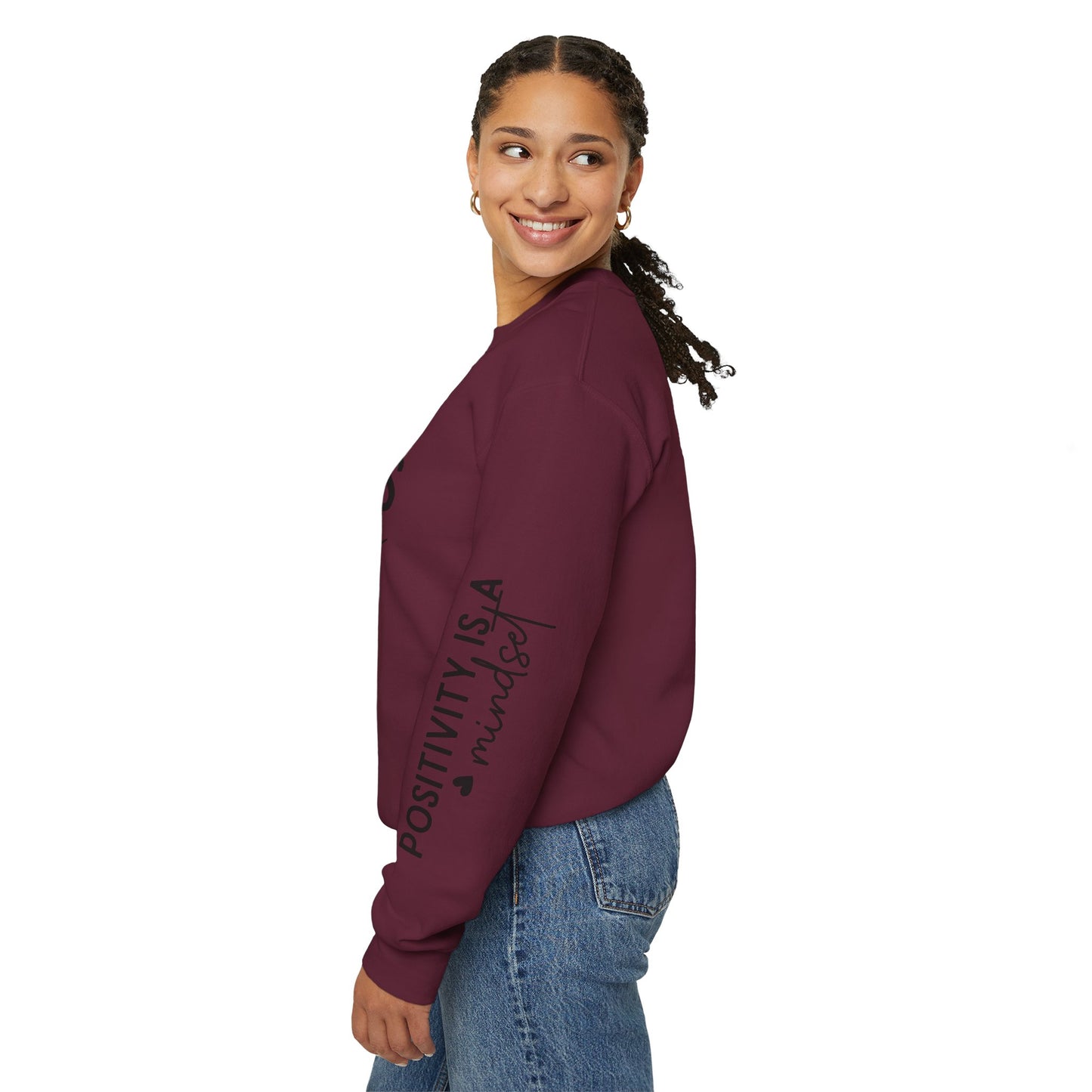 Happiness Is a Mood Crewneck Sweatshirt — Positive Vibes Sleeve