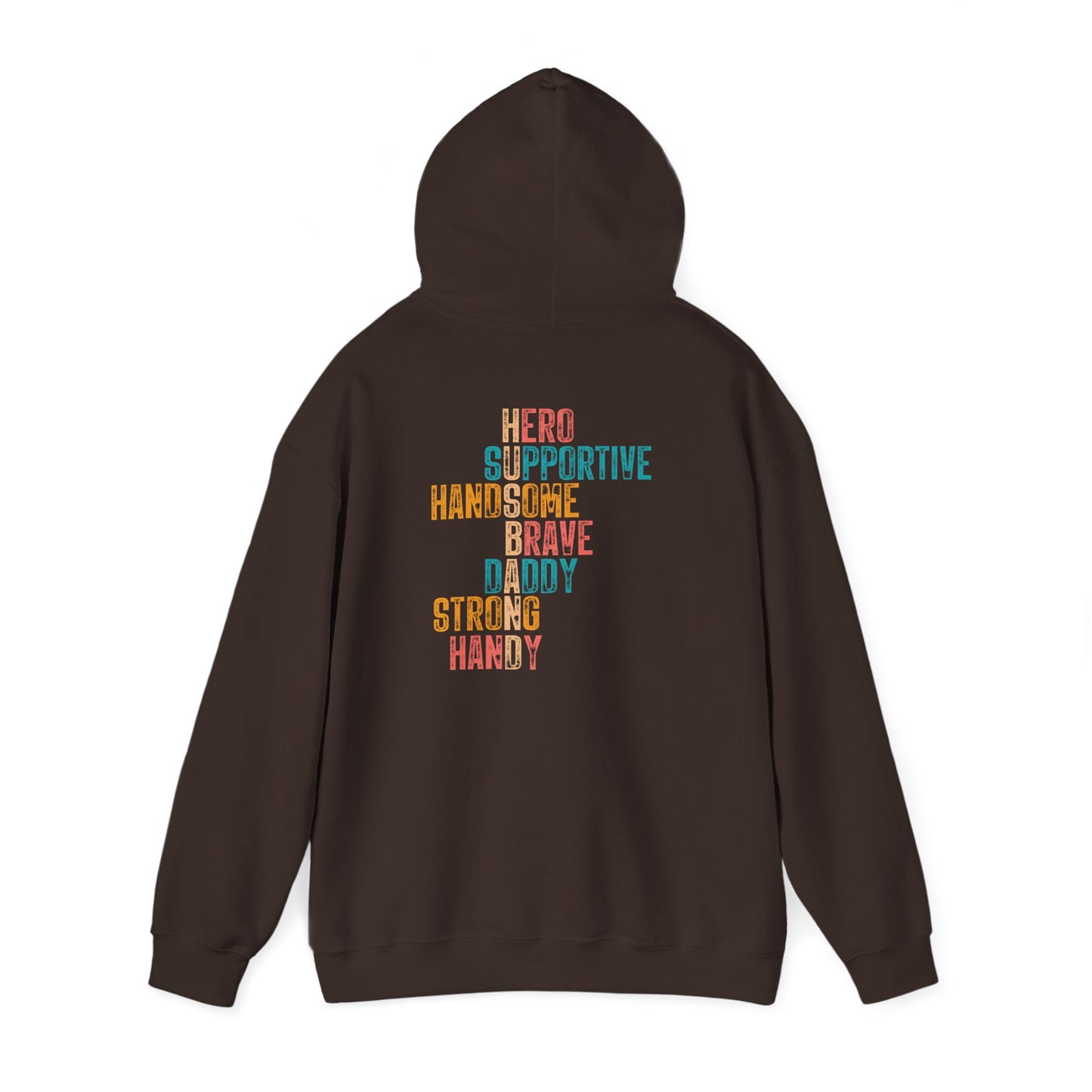 Hoodie — 'Supportive, Handsome, Brave, Daddy, Strong, Handy' Pastel Pride Graphic Hoodie