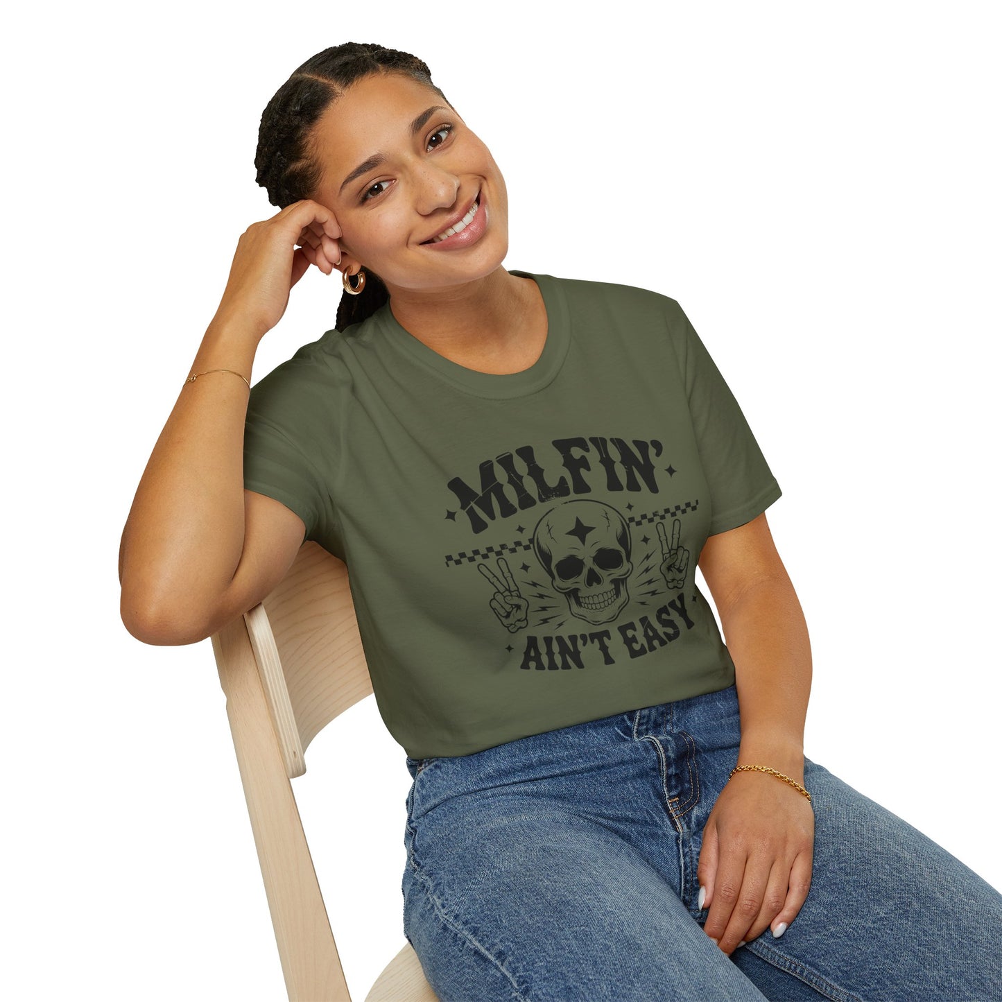 Milfin' Ain't Easy T-Shirt — Edgy Skull Graphic Tee for Moms