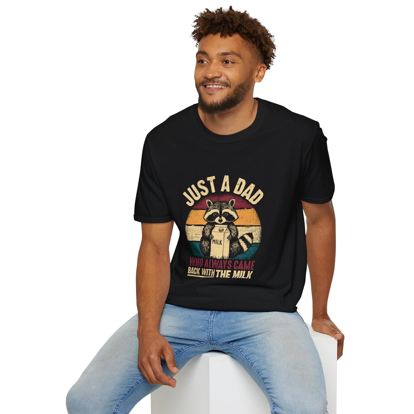 Just A Dad Who Always Came Back With The Milk Raccoon T-Shirt — Funny Vintage Dad Tee for Father’s Day