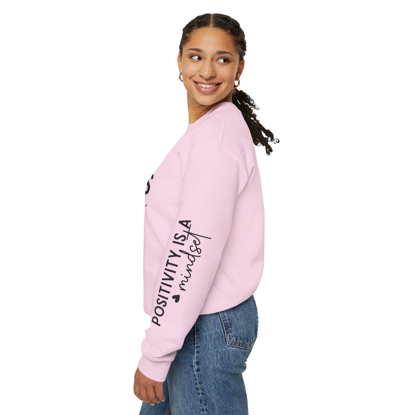 Happiness Is a Mood Crewneck Sweatshirt — Positive Vibes Sleeve