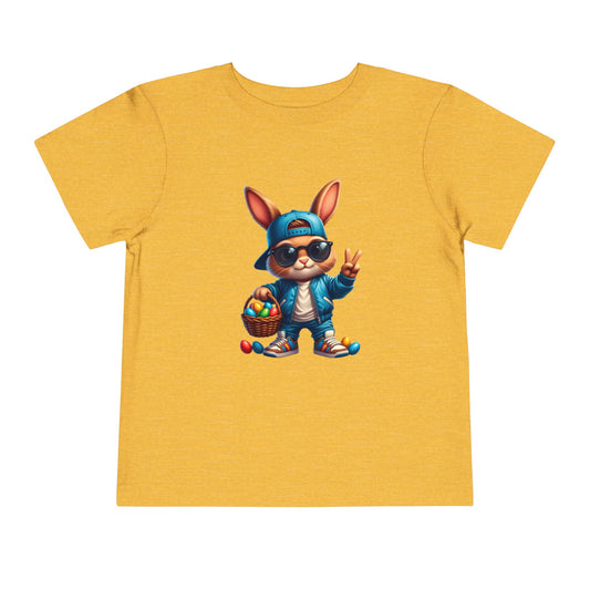 Cool Easter Bunny Toddler Tee — Hip Bunny with Basket Graphic