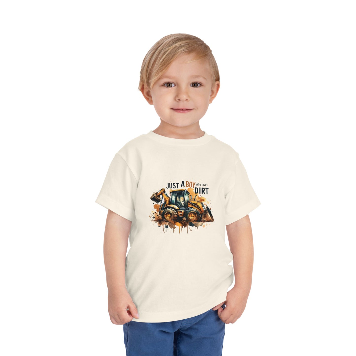 Toddler Bulldozer Tee — "Just a Boy Who Loves Dirt" Construction Shirt